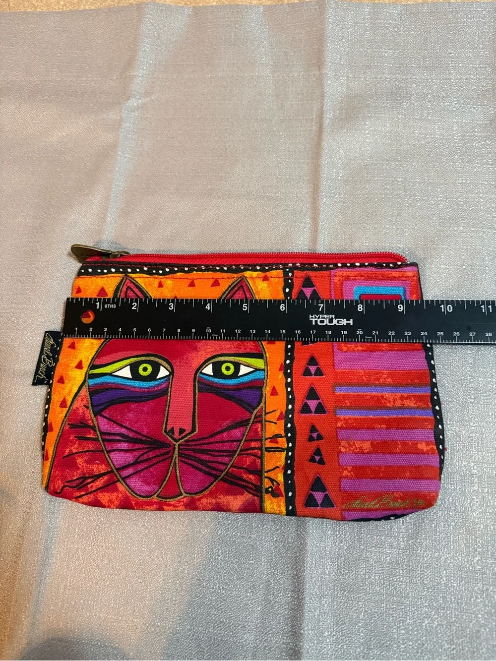 Laurel Burch Red and Orange Cat Art Cosmetic Pouch with Multicolor Accents